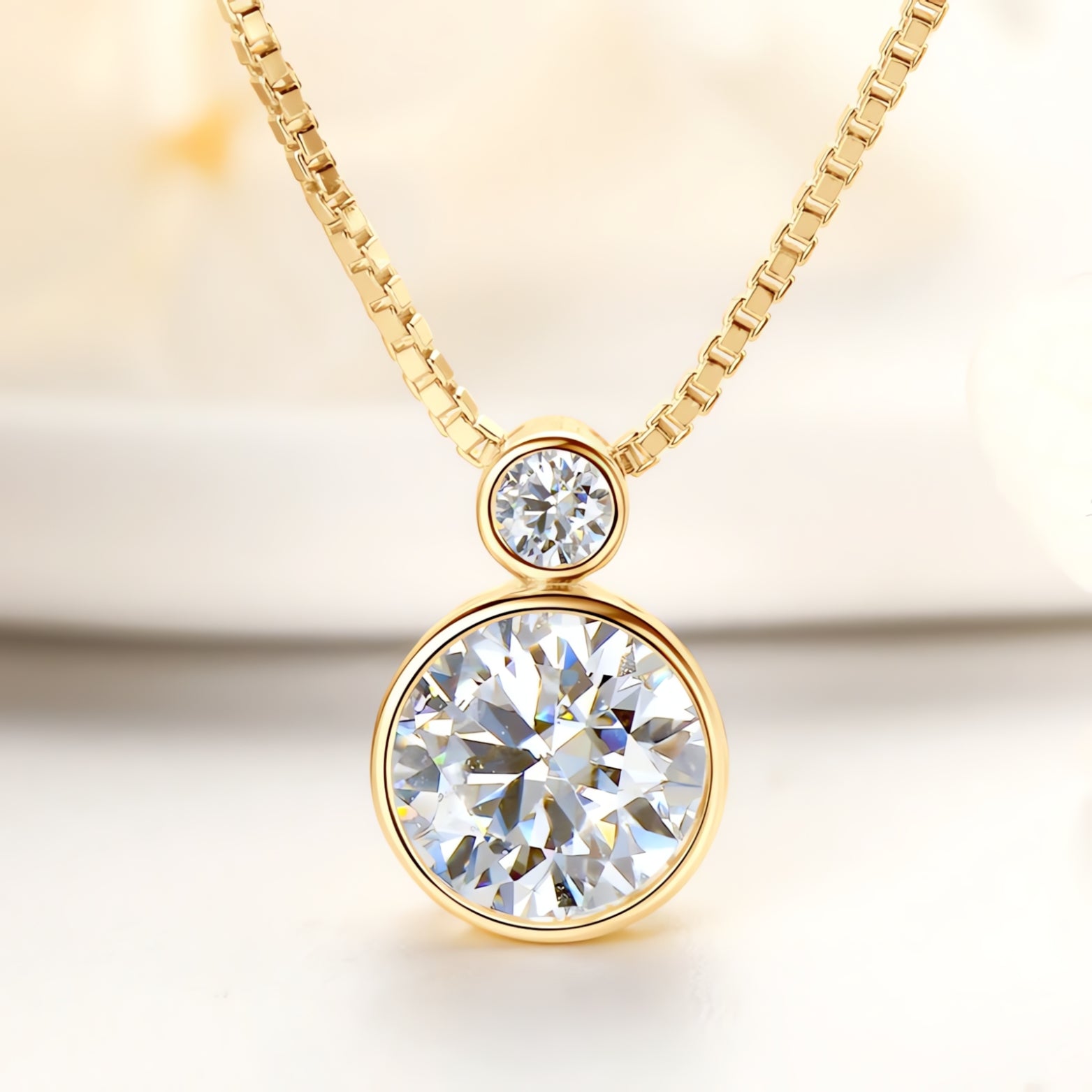  Elegant Moissanite Double Pendant Necklace – Bezel Setting, Box Chain SETUxNEOMA