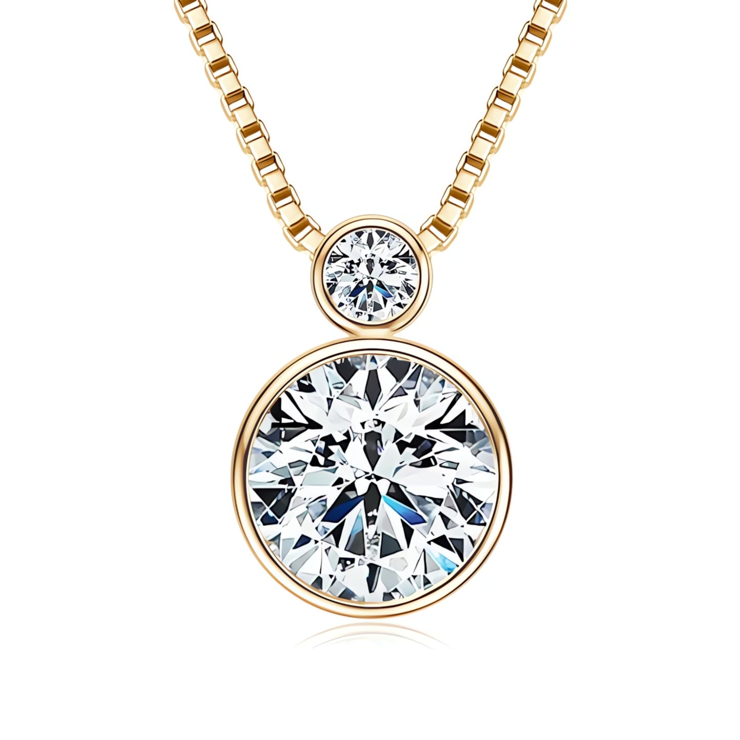  Elegant Moissanite Double Pendant Necklace – Bezel Setting, Box Chain SETUxNEOMA