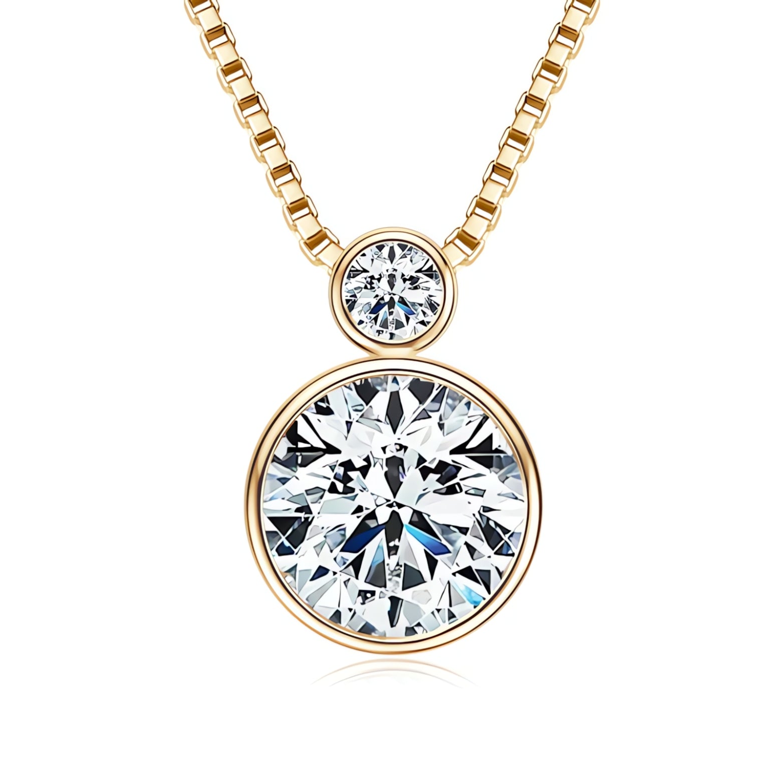  Elegant Moissanite Double Pendant Necklace – Bezel Setting, Box Chain SETUxNEOMA