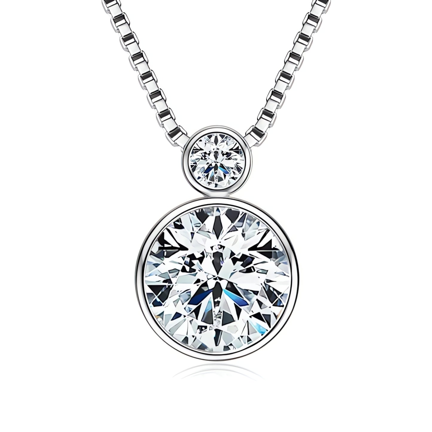  Elegant Moissanite Double Pendant Necklace – Bezel Setting, Box Chain SETUxNEOMA