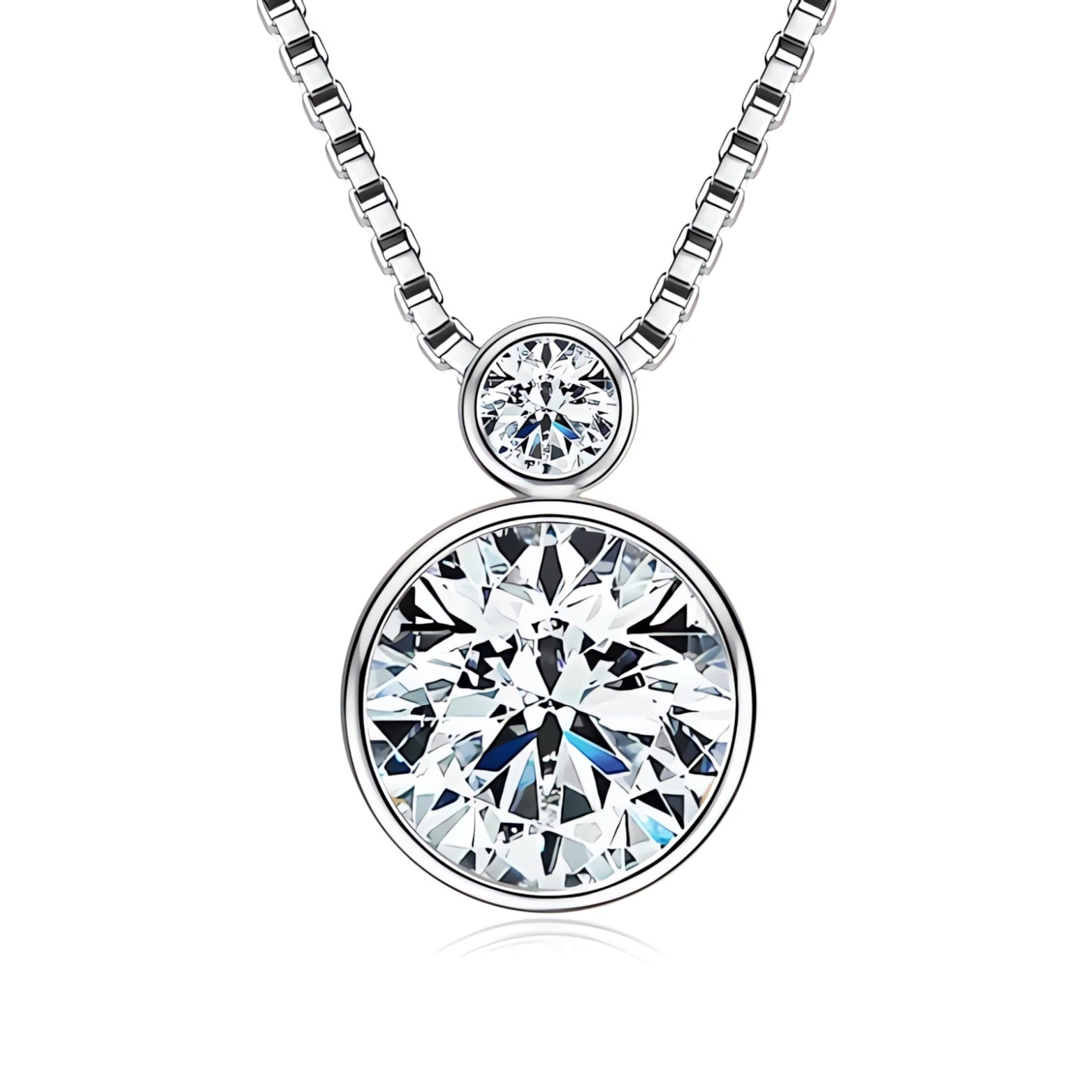  Elegant Moissanite Double Pendant Necklace – Bezel Setting, Box Chain SETUxNEOMA