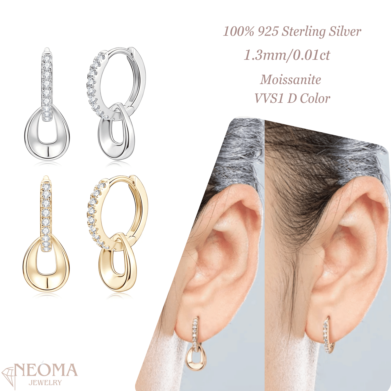  Moissanite Drop Dangle Hoop Earrings - Versatile Transformable Style SETUxNEOMA