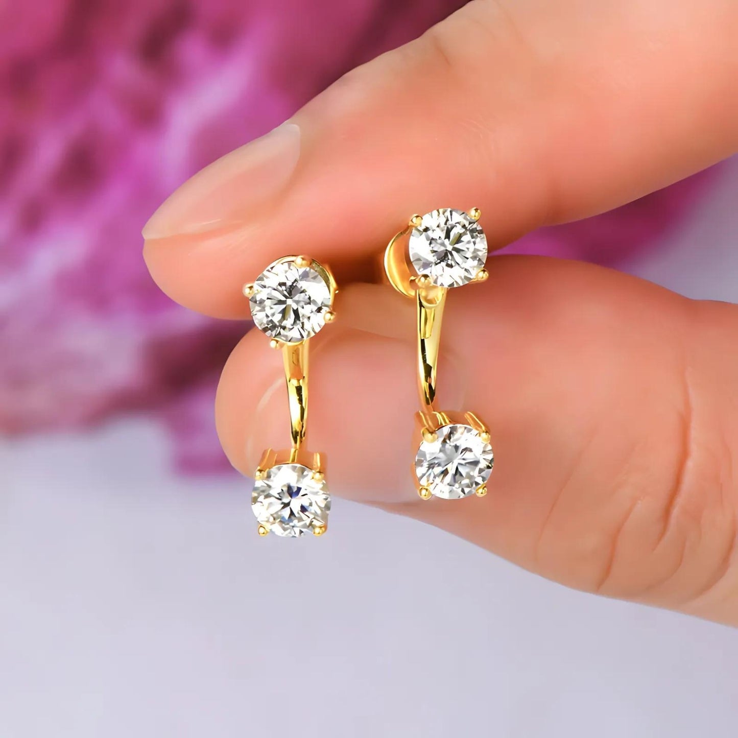 Moissanite Ear Jacket Earrings - Front Back Dangle Studs-SETUxNEOMA