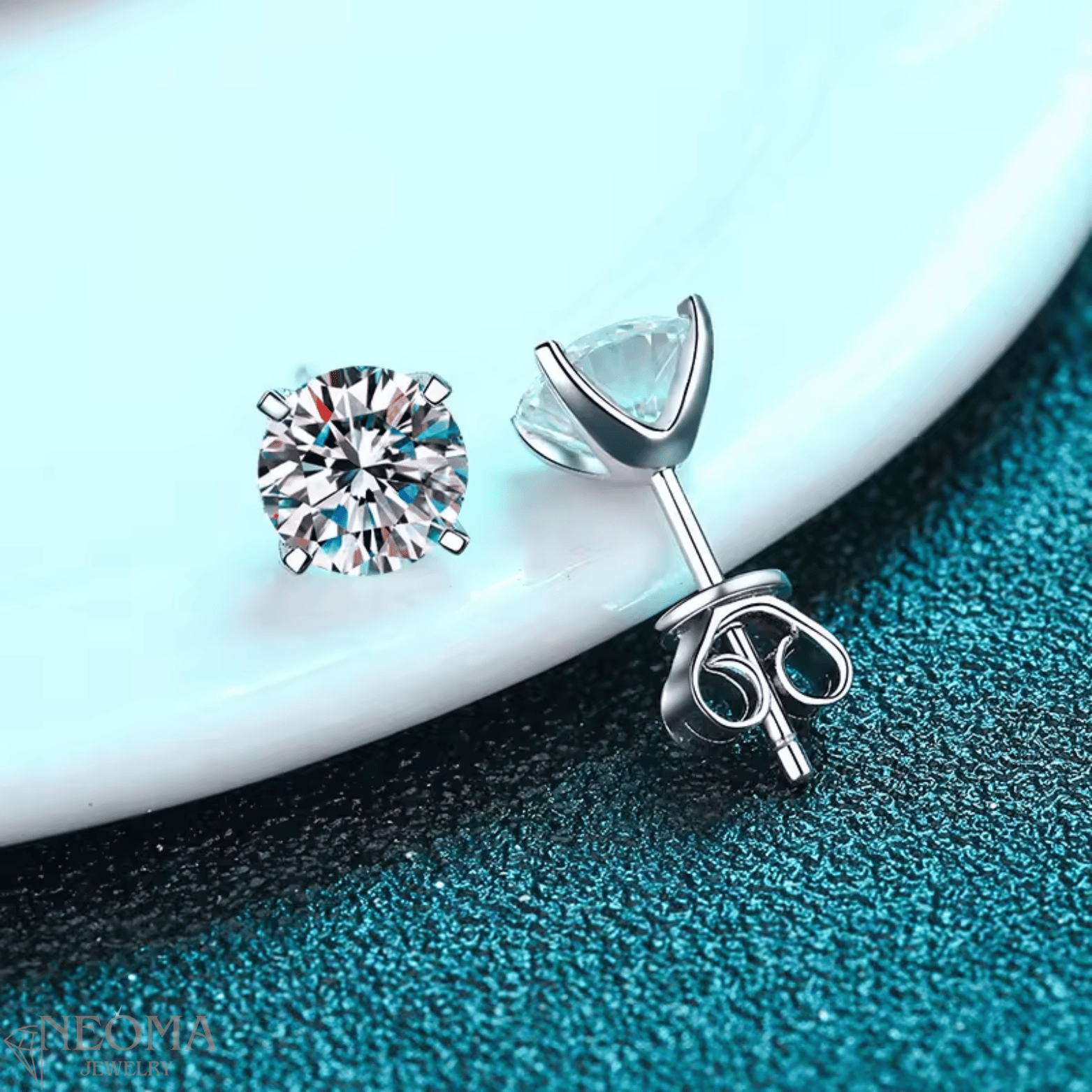  Round Cut Moissanite Solitaire Tiny Stud Earrings in Four Claw Setting SETUxNEOMA