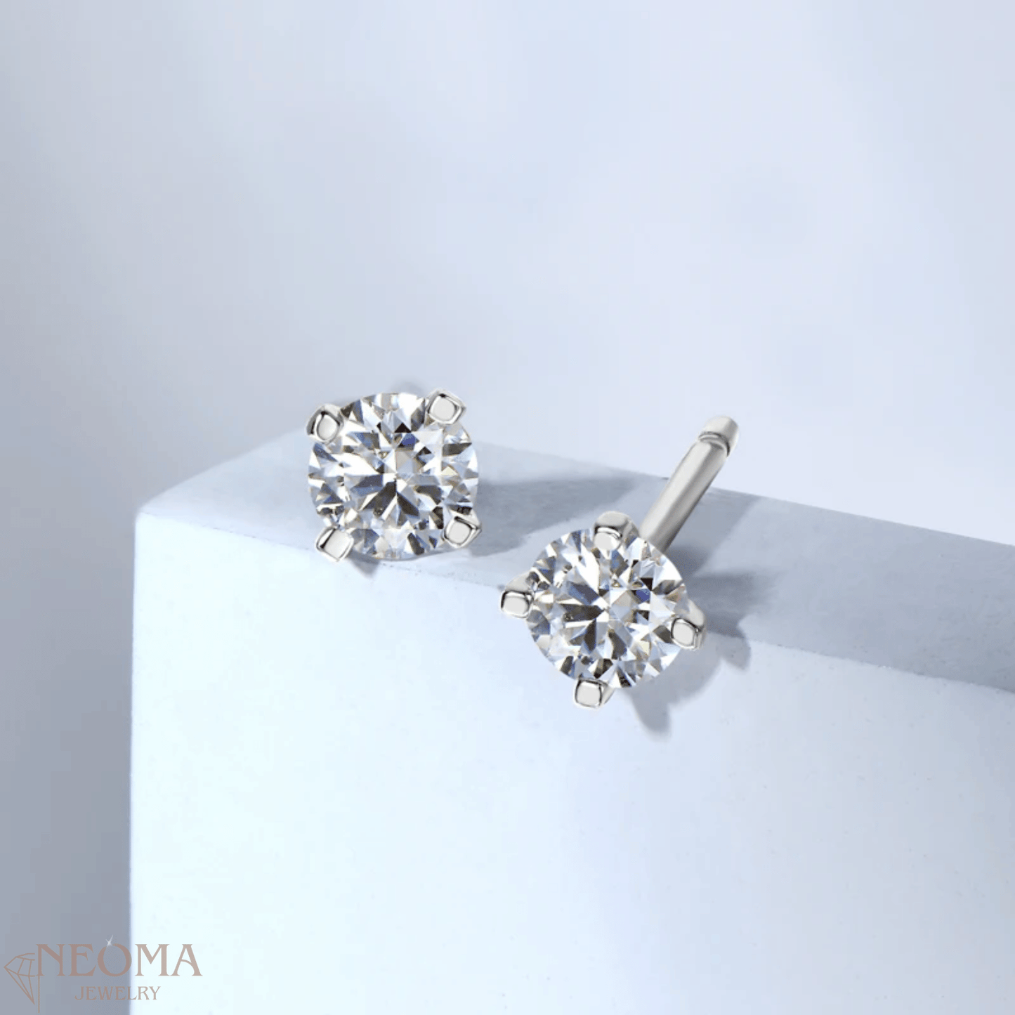  Round Cut Moissanite Solitaire Tiny Stud Earrings in Four Claw Setting SETUxNEOMA