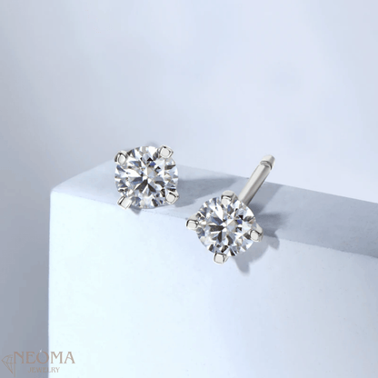 Round Cut Moissanite Solitaire Tiny Stud Earrings in Four Claw Setting - SETUxNEOMA  