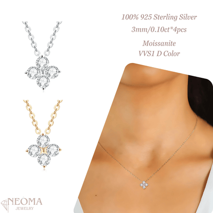 Moissanite Four Leaf Clover Pendant Necklace - Lucky Jewelry - SETUxNEOMA  