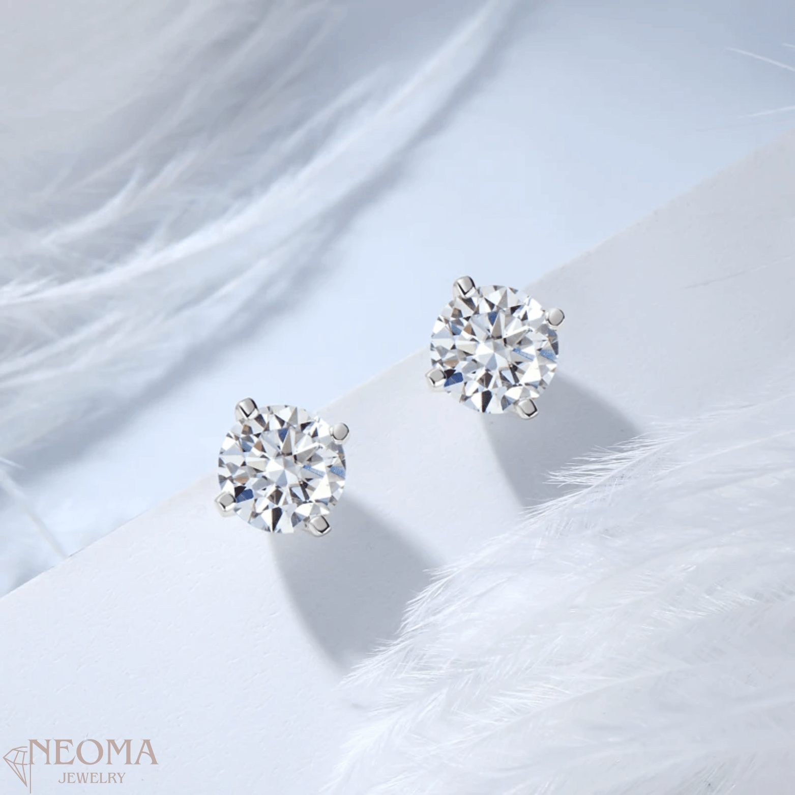  Round Moissanite Solitaire Stud Earrings in Four Prong Setting SETUxNEOMA