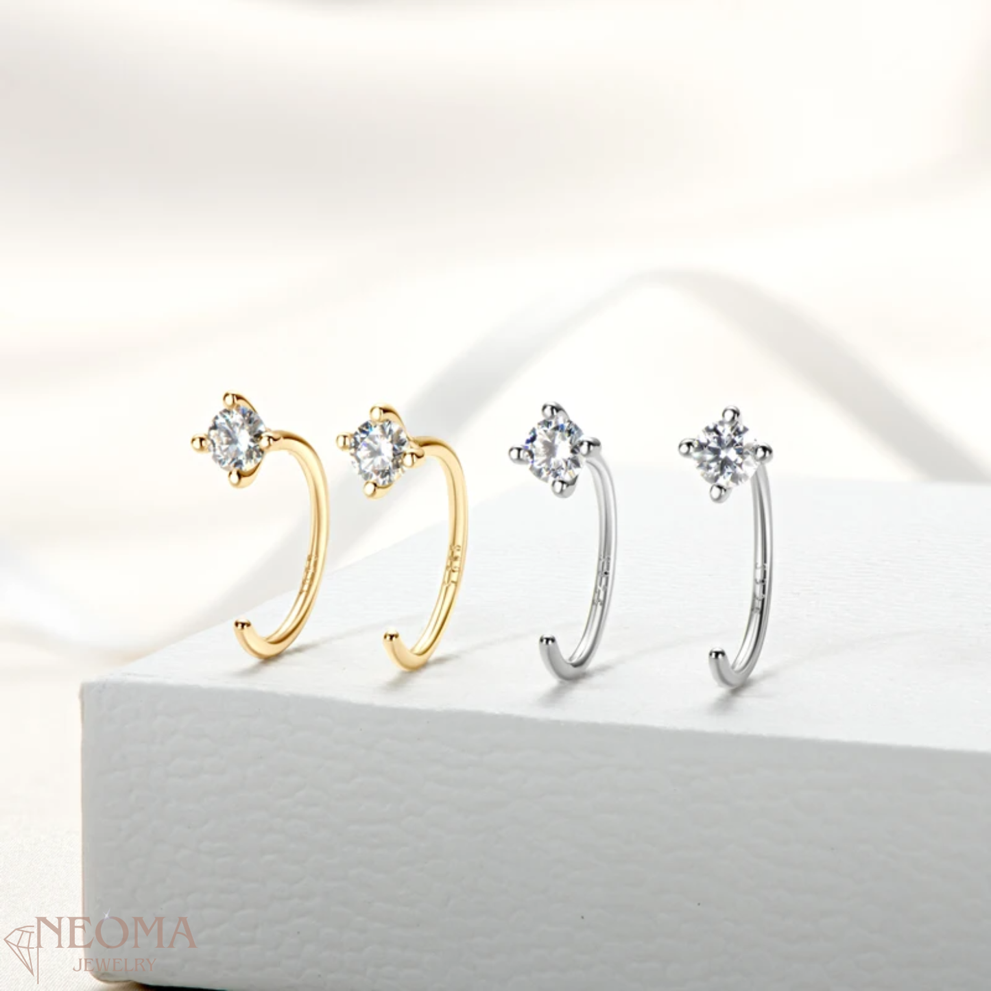  Moissanite Half Huggie Hoop Earrings - Tiny Open Huggie - Sleeper Hoops SETUxNEOMA