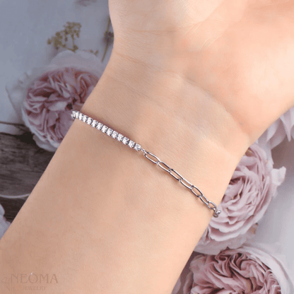  Moissanite Half Tennis Half Paperclip Bracelet SETUxNEOMA