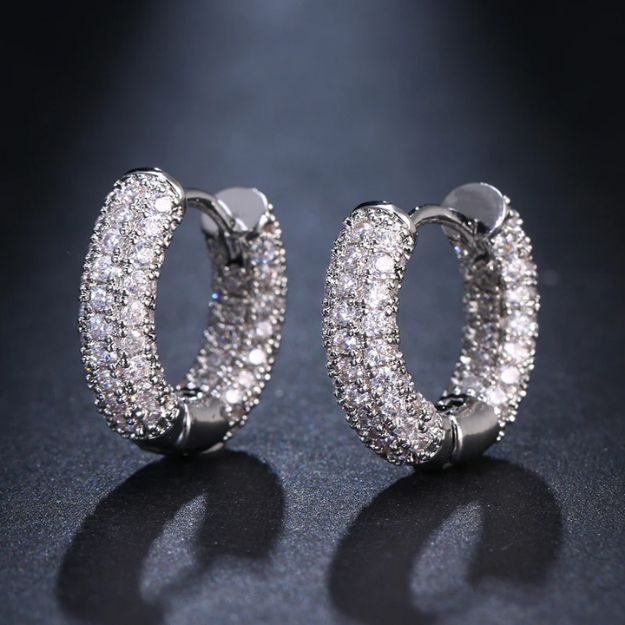 Moissanite Stone Hoop Earrings - Iced Out Hoop Earrings - SETUxNEOMA  