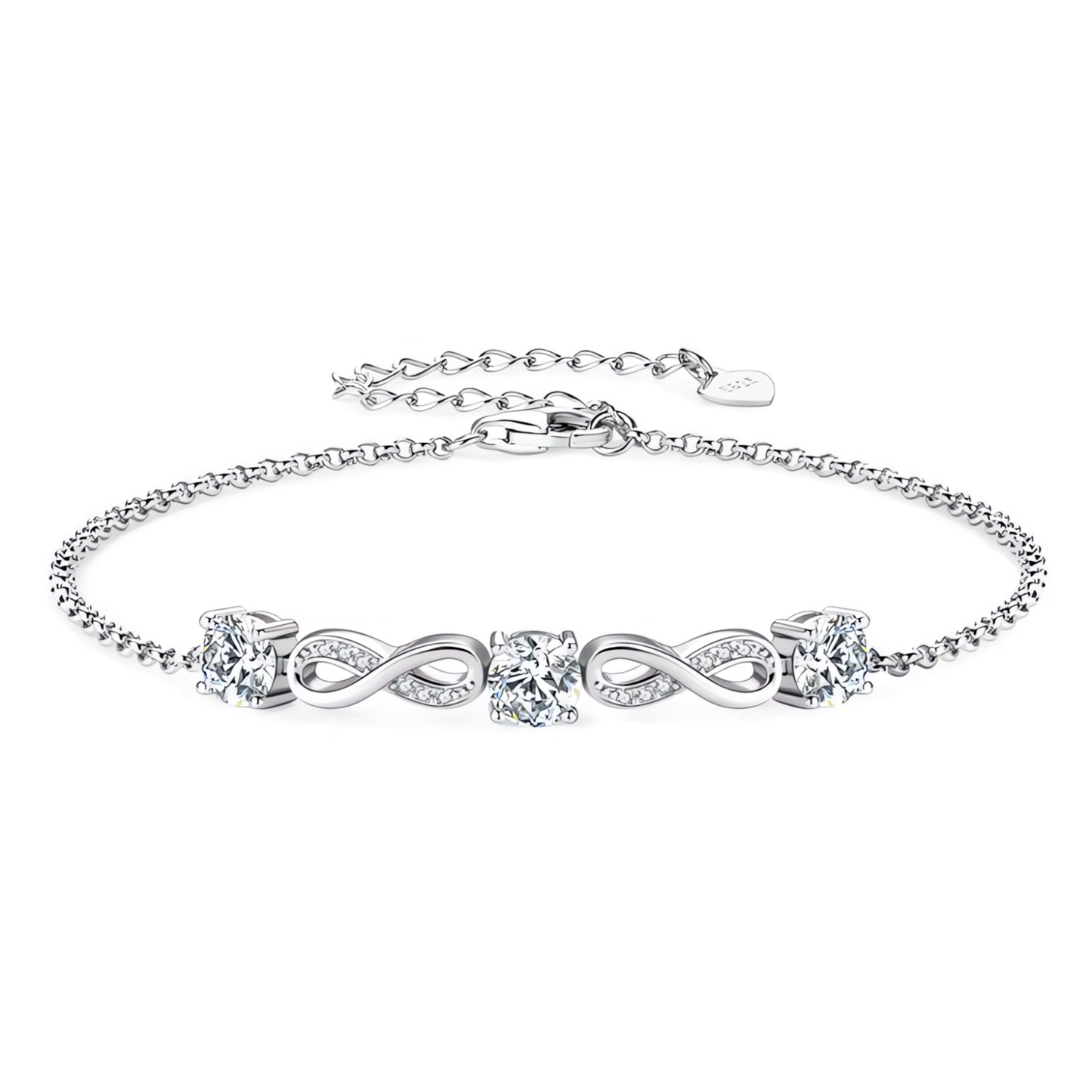 Moissanite Infinity Bracelet – Adjustable 925 Sterling Silver Chain - SETUxNEOMA