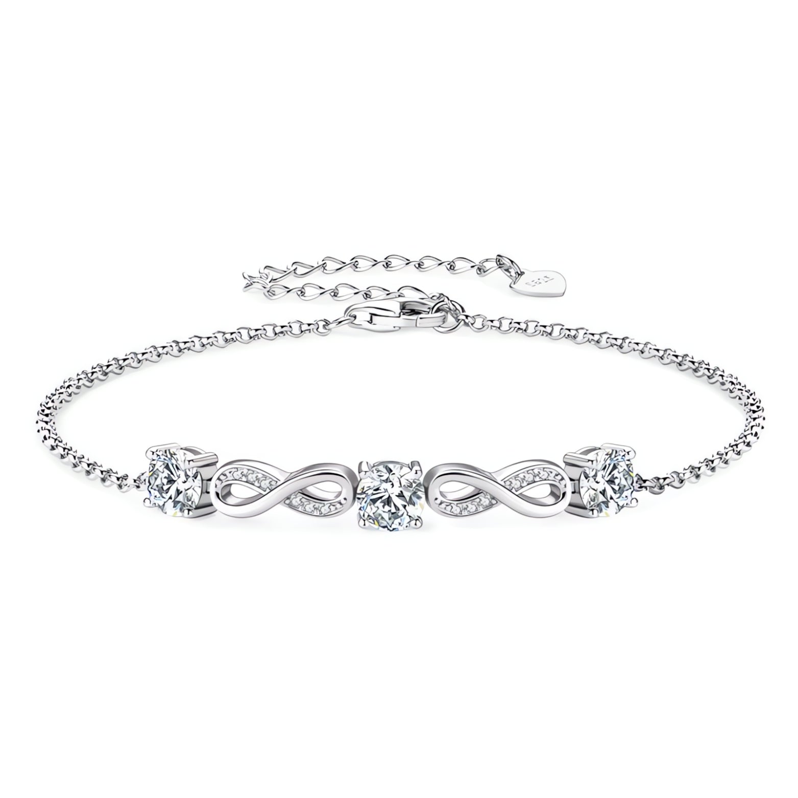 Moissanite Infinity Bracelet – Adjustable 925 Sterling Silver Chain - SETUxNEOMA