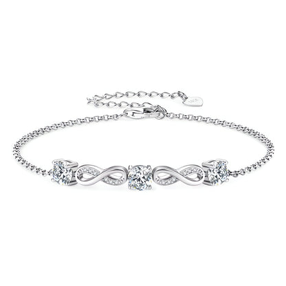 Moissanite Infinity Bracelet – Adjustable 925 Sterling Silver Chain - SETUxNEOMA