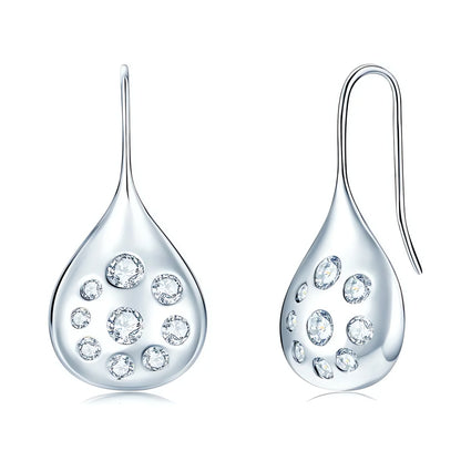 Moissanite Large Drop Dangle Burnish Set Earrings – Waterdrop French Hooks Earrings - SETUxNEOMA