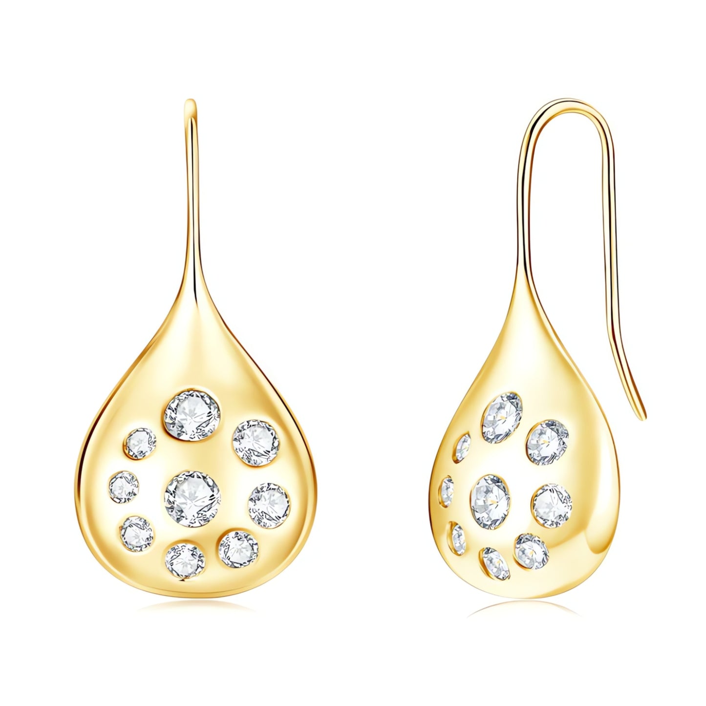 Moissanite Large Drop Dangle Burnish Set Earrings – Waterdrop French Hooks Earrings - SETUxNEOMA