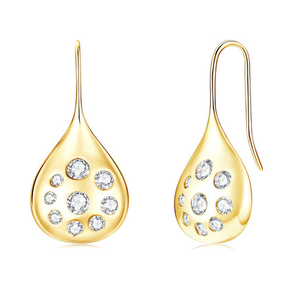 Moissanite Large Drop Dangle Burnish Set Earrings – Waterdrop French Hooks Earrings - SETUxNEOMA