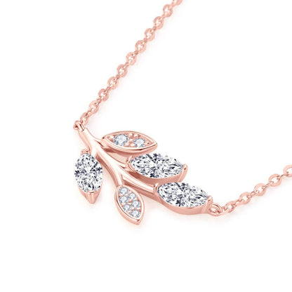 Moissanite Branch Leaf Pendant Necklace - Marquise Diamond Shape - SETUxNEOMA  