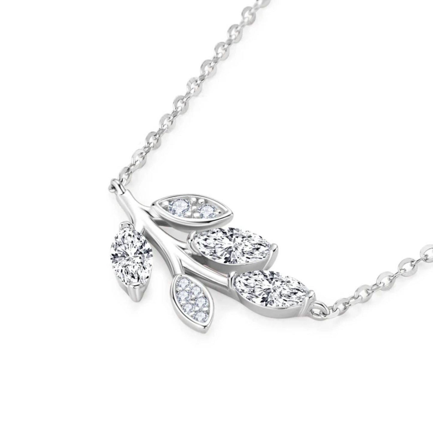 Moissanite Branch Leaf Pendant Necklace - Marquise Diamond Shape - SETUxNEOMA  