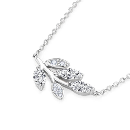 Moissanite Branch Leaf Pendant Necklace - Marquise Diamond Shape - SETUxNEOMA  