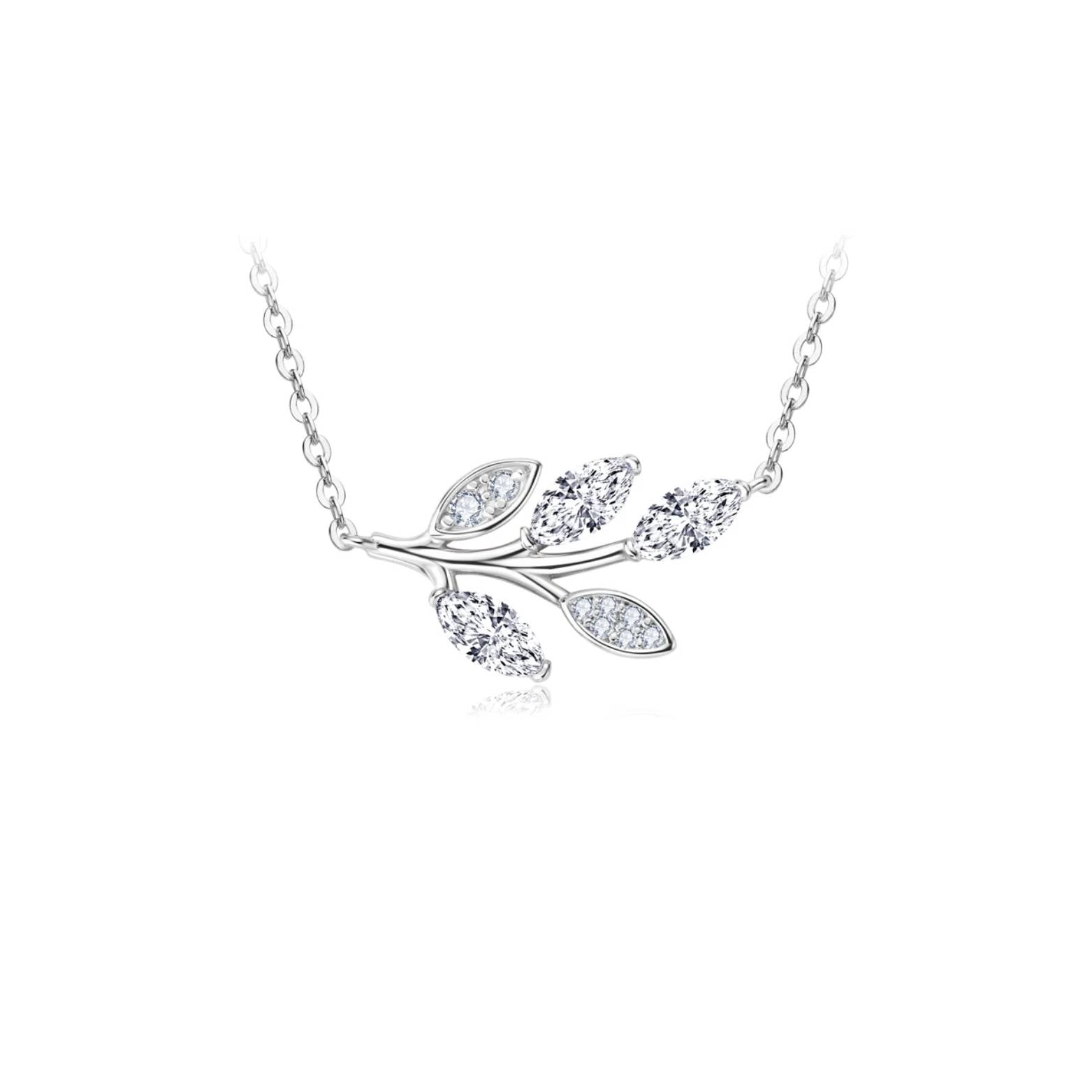 Moissanite Branch Leaf Pendant Necklace - Marquise Diamond Shape - SETUxNEOMA  