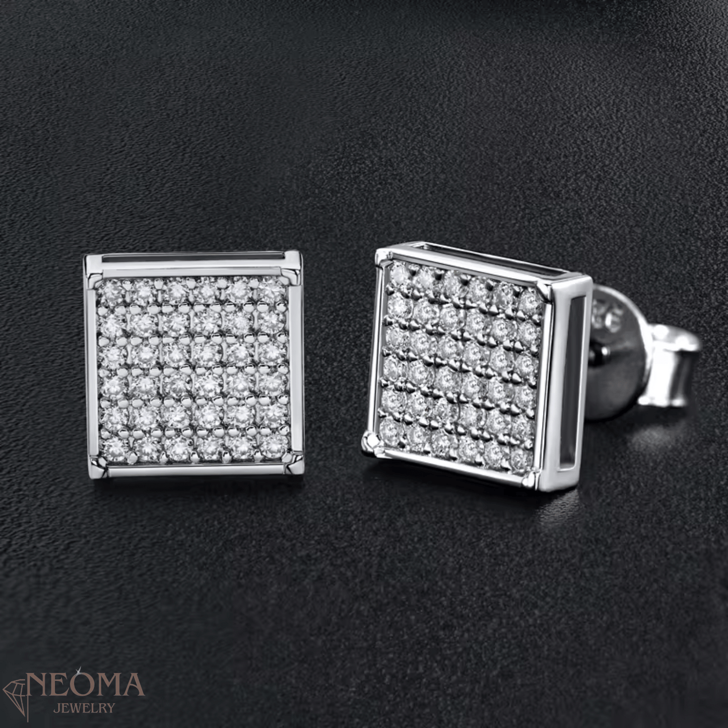  Moissanite Micro Pave Square Stud Earrings - Multi Gemstone Geometric Design SETUxNEOMA