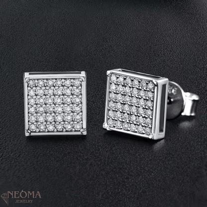 Moissanite Micro Pave Square Stud Earrings - Multi Gemstone Geometric Design - SETUxNEOMA  