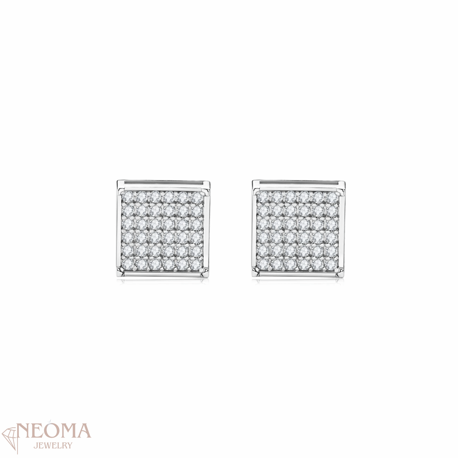 Moissanite Micro Pave Square Stud Earrings - Multi Gemstone Geometric Design - SETUxNEOMA  