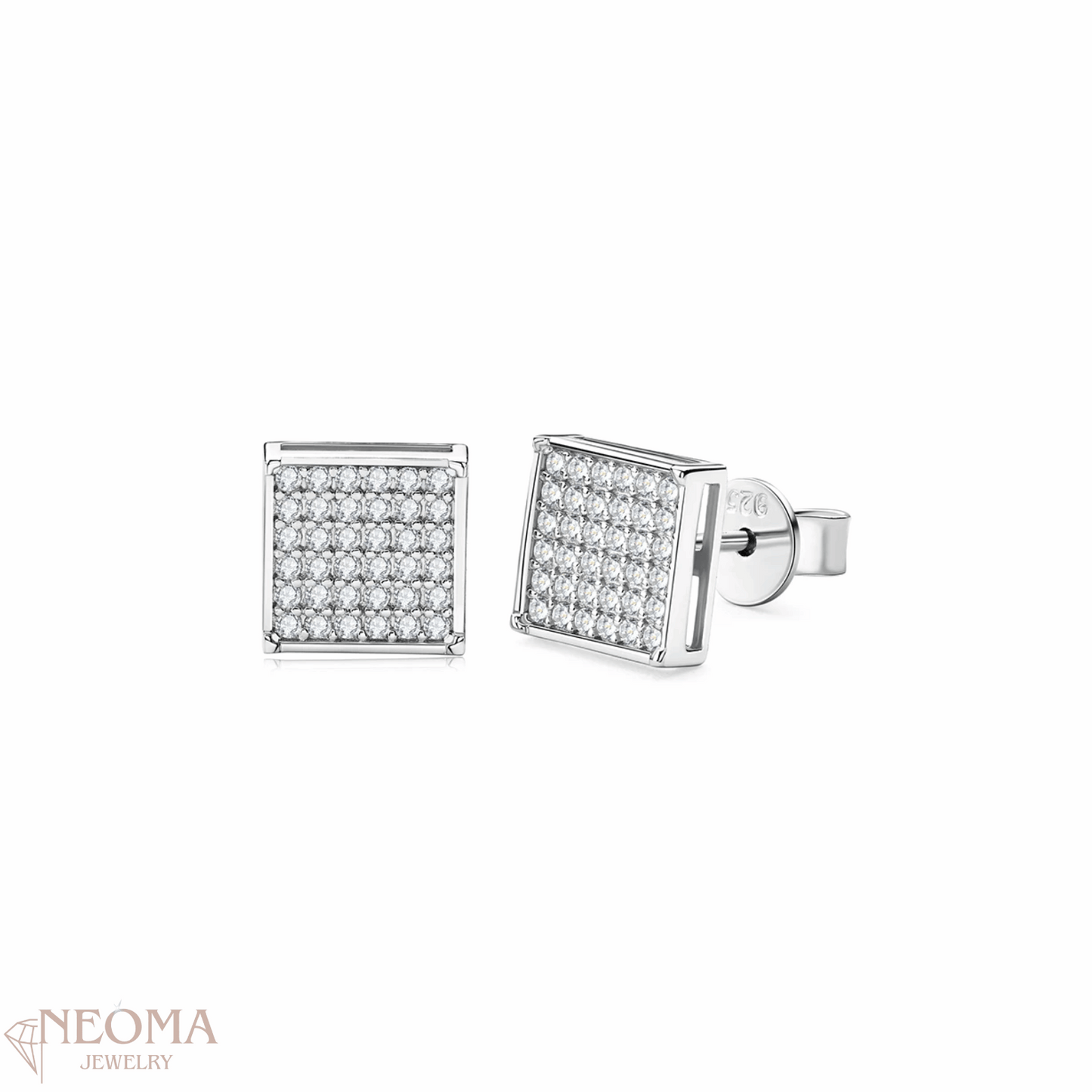  Moissanite Micro Pave Square Stud Earrings - Multi Gemstone Geometric Design SETUxNEOMA