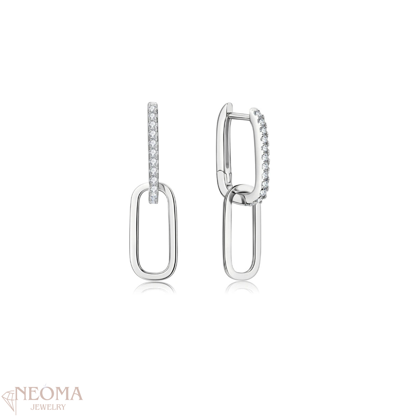  Moissanite Paperclip Drop Link Earrings - Detachable Hoops SETUxNEOMA