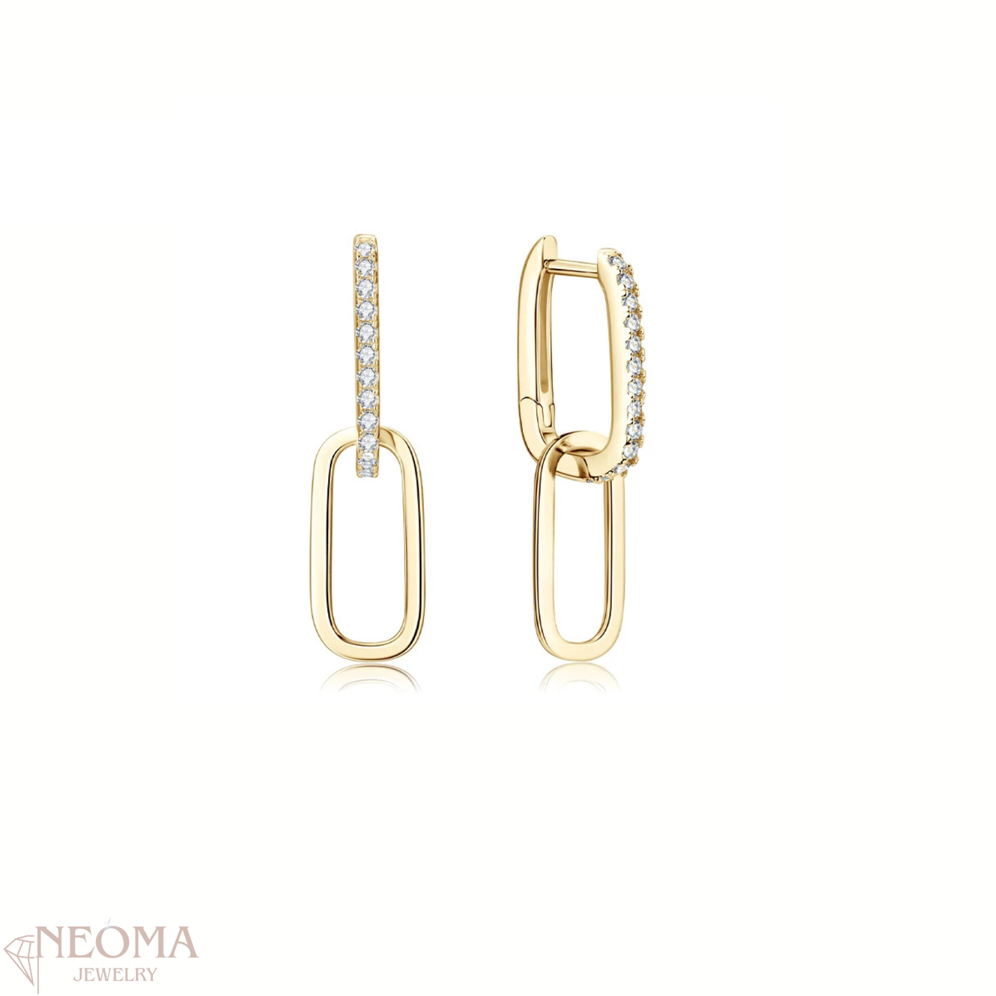 Moissanite Paperclip Drop Link Earrings - Detachable Hoops - SETUxNEOMA  