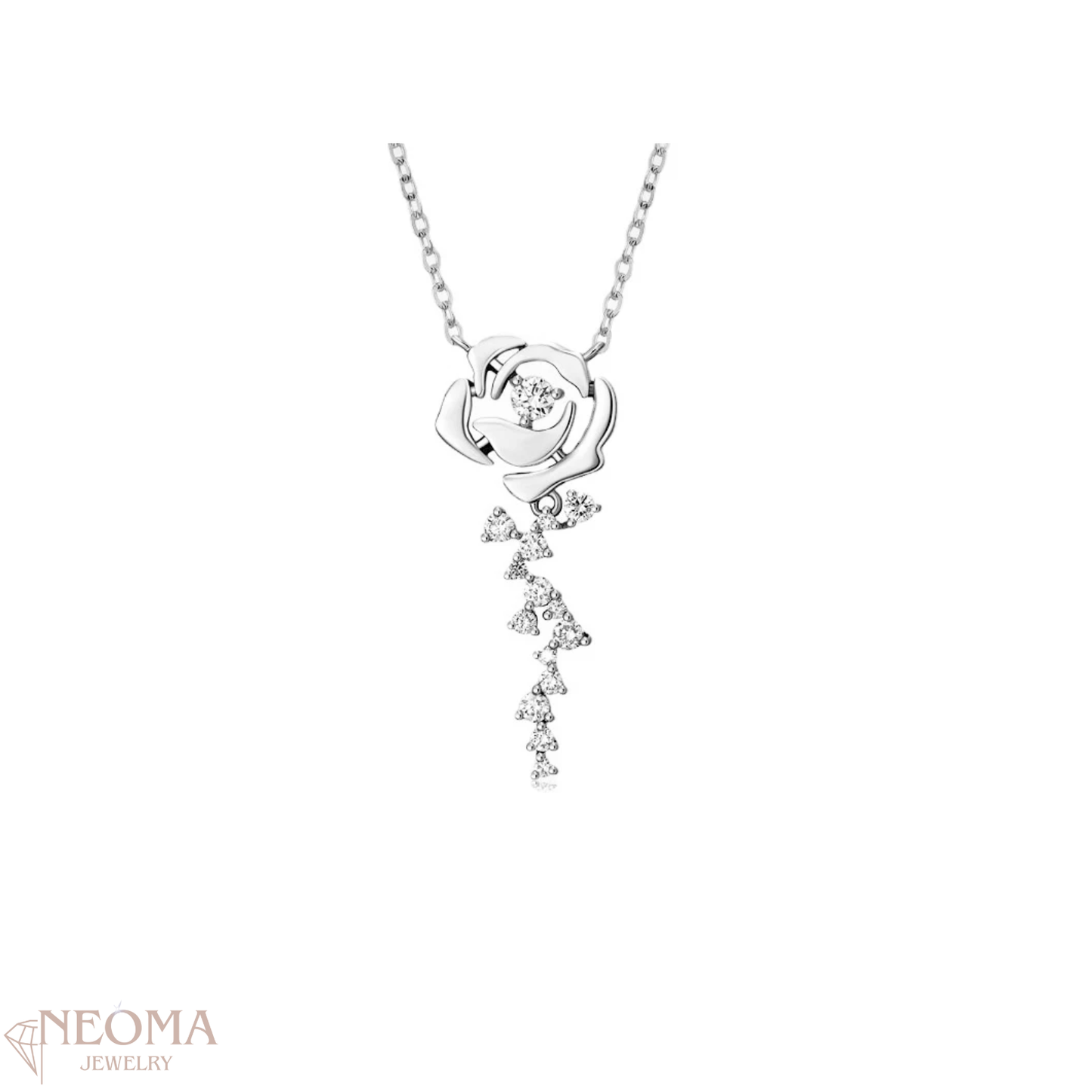 Moissanite Rose Flower Pendant Necklace in 925 Sterling Silver - SETUxNEOMA  