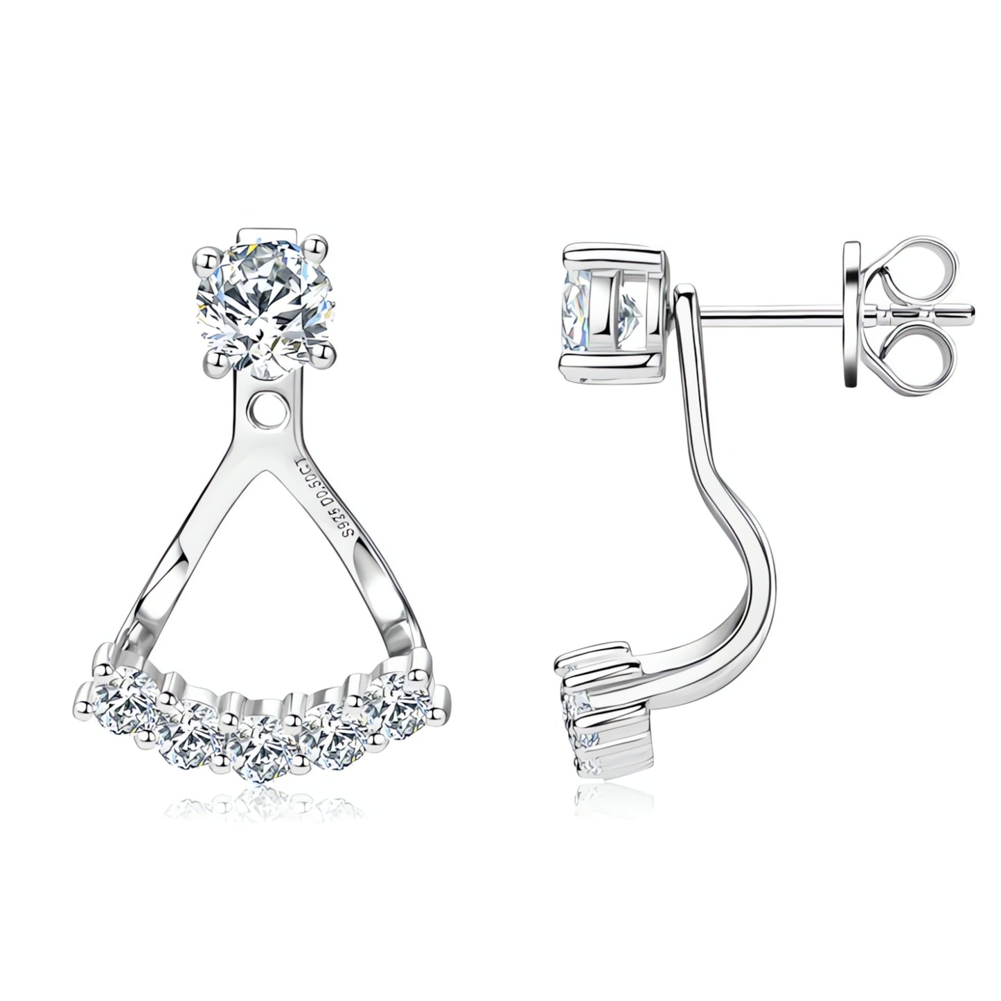 Elegant Moissanite Stud Earrings with Drop Jackets in 925 Sterling Silver - SETUxNEOMA