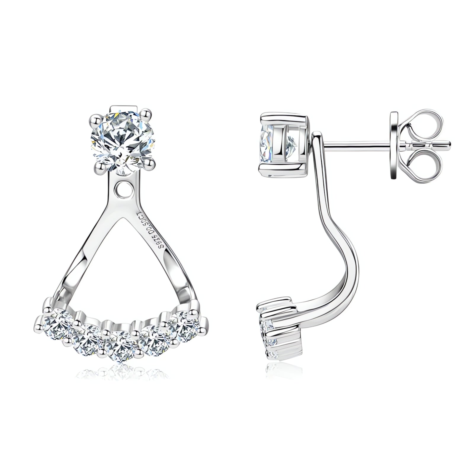 Elegant Moissanite Stud Earrings with Drop Jackets in 925 Sterling Silver - SETUxNEOMA