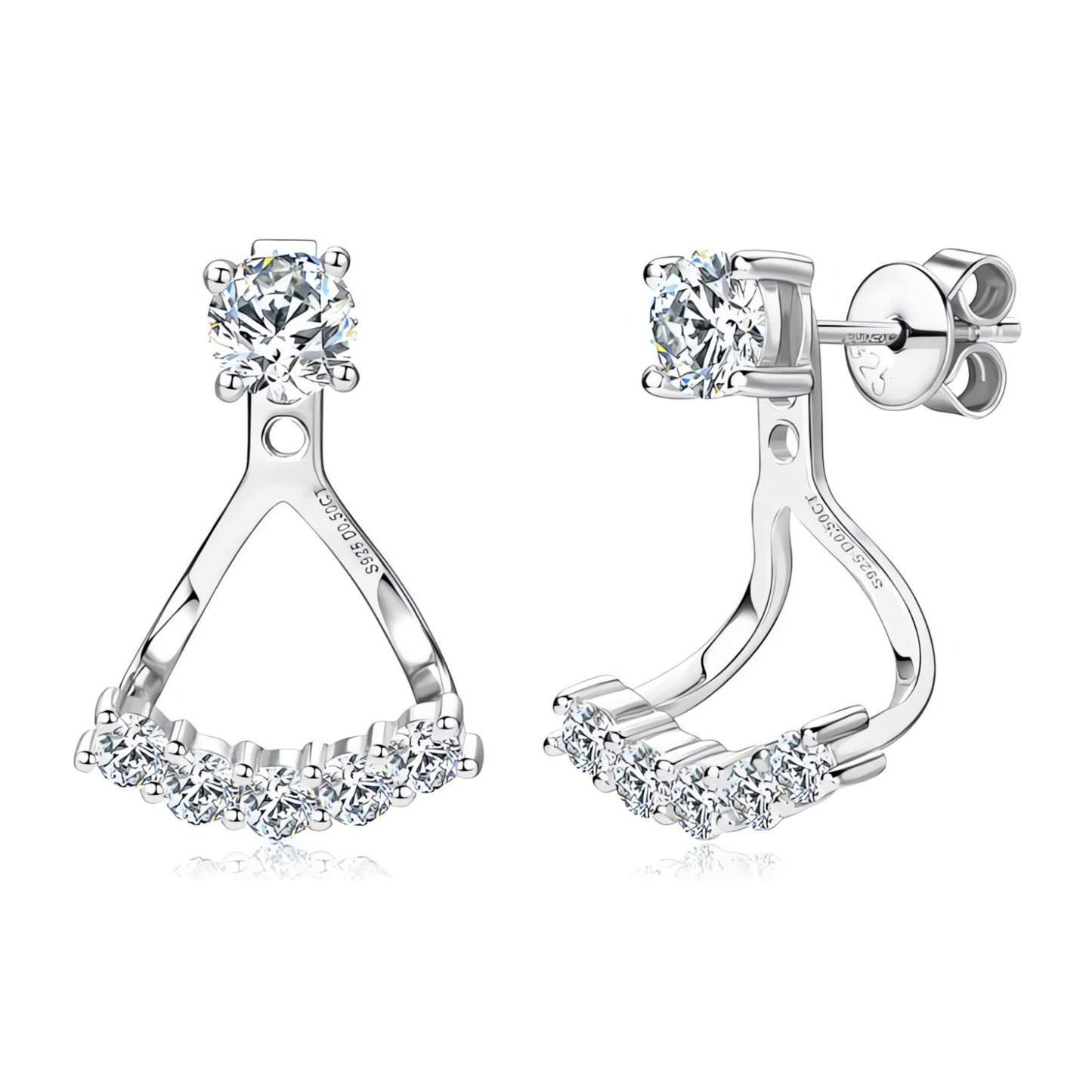 Elegant Moissanite Stud Earrings with Drop Jackets in 925 Sterling Silver - SETUxNEOMA