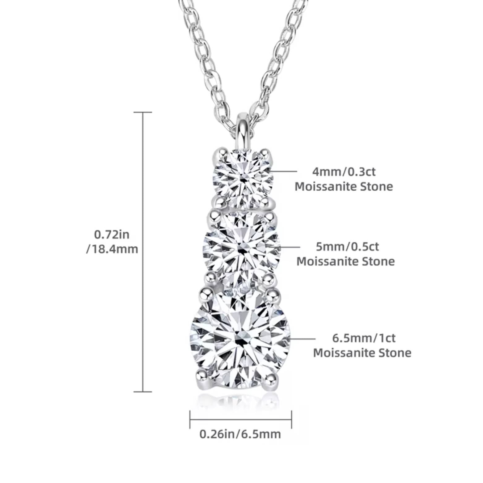 Moissanite Pendant with Three Stone Drop in Sterling Silver - SETUxNEOMA  