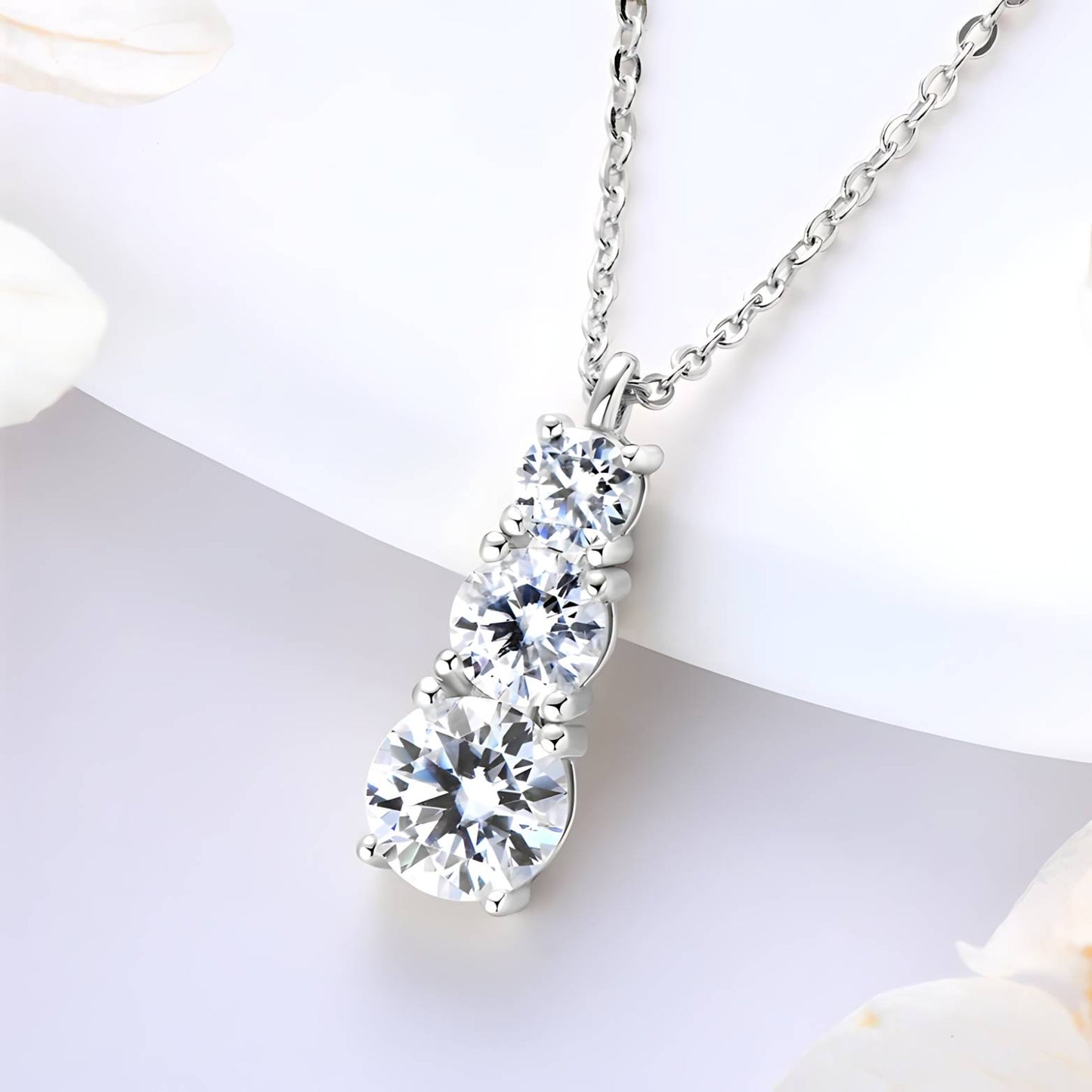 Moissanite Pendant with Three Stone Drop in Sterling Silver - SETUxNEOMA  