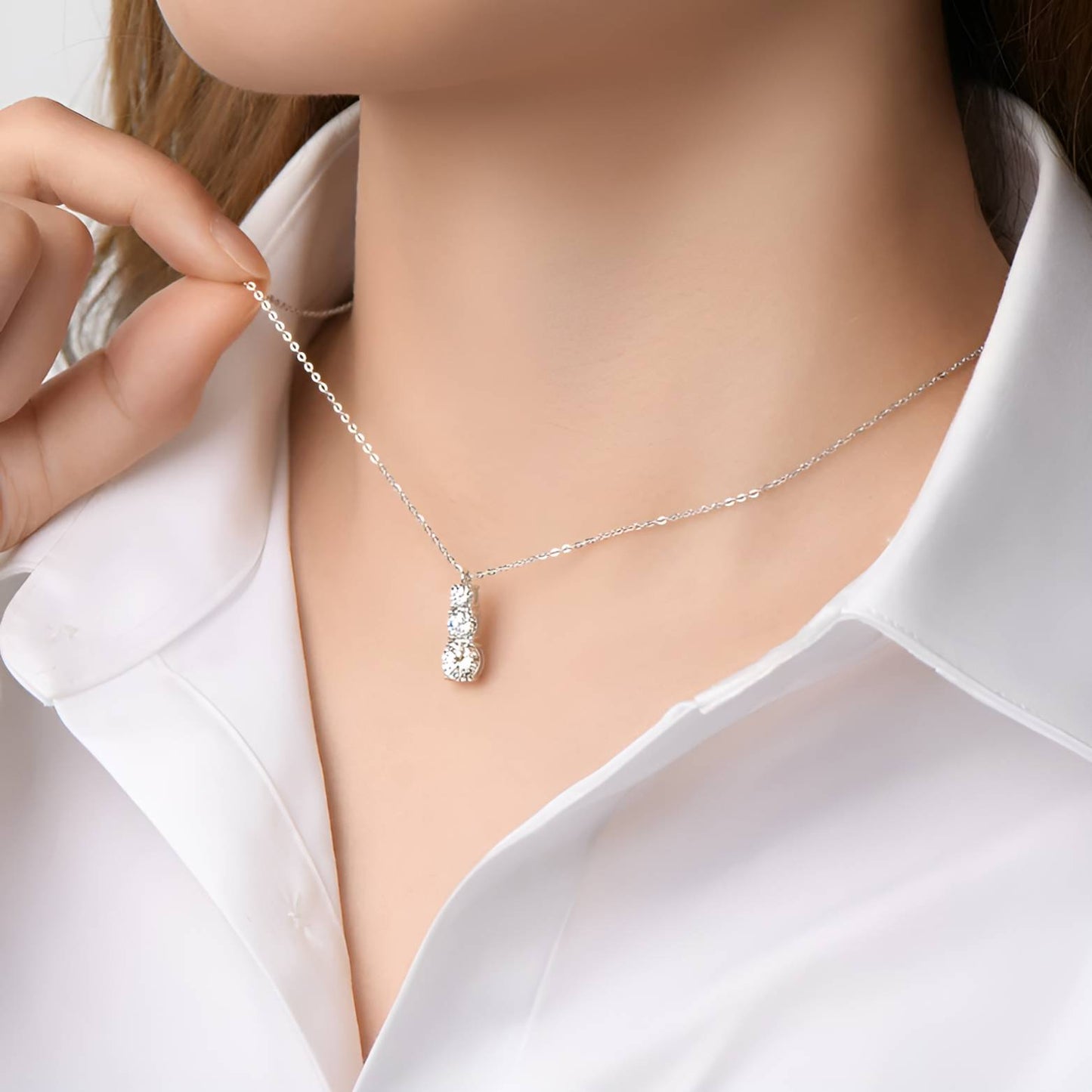 Moissanite Pendant with Three Stone Drop in Sterling Silver - SETUxNEOMA  