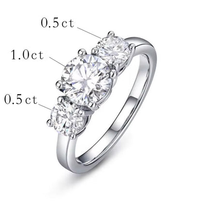 Moissanite Three Stone Engagement Ring in 925 Sterling Silver - SETUxNEOMA  