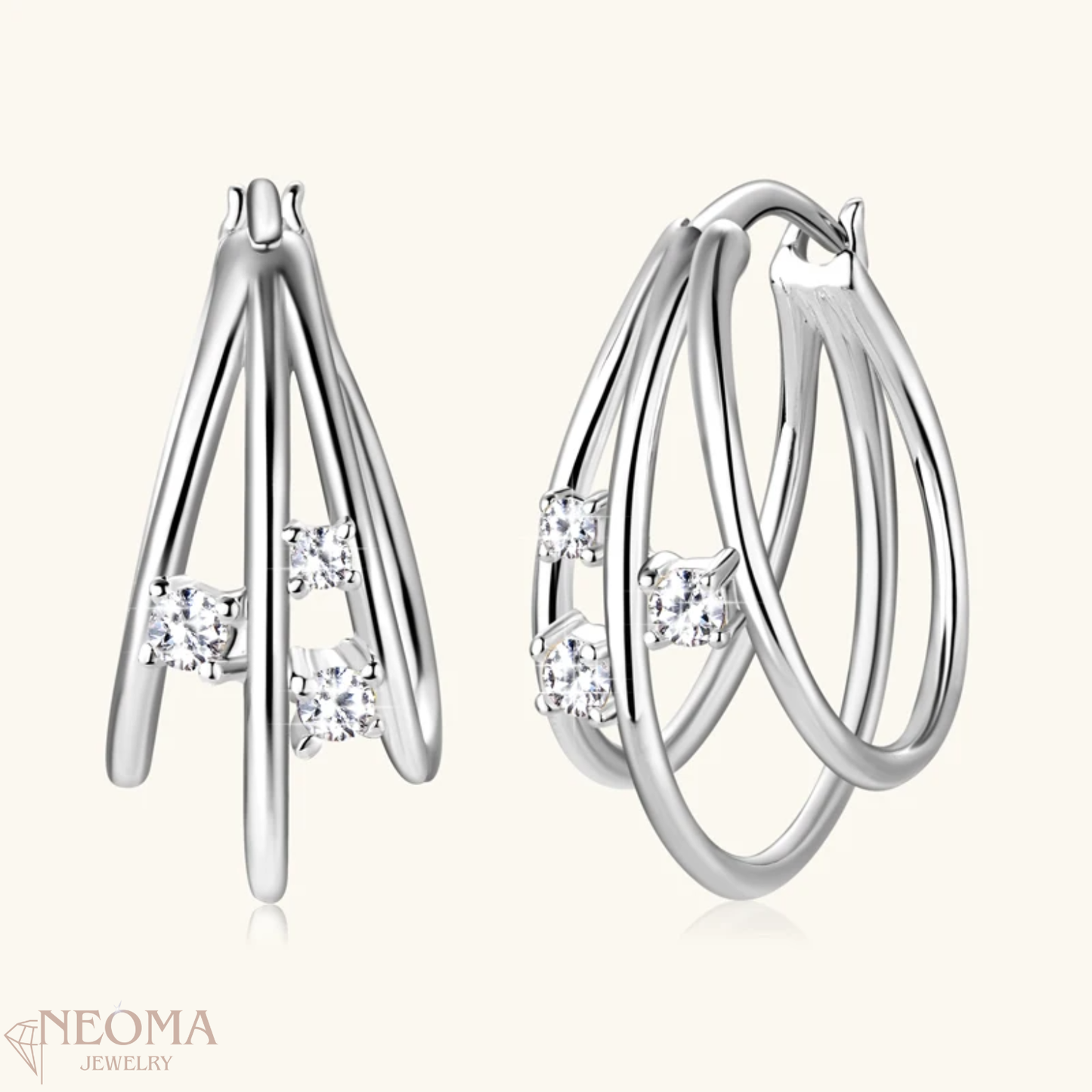 Moissanite Triple Hoop Earrings - SETUxNEOMA  