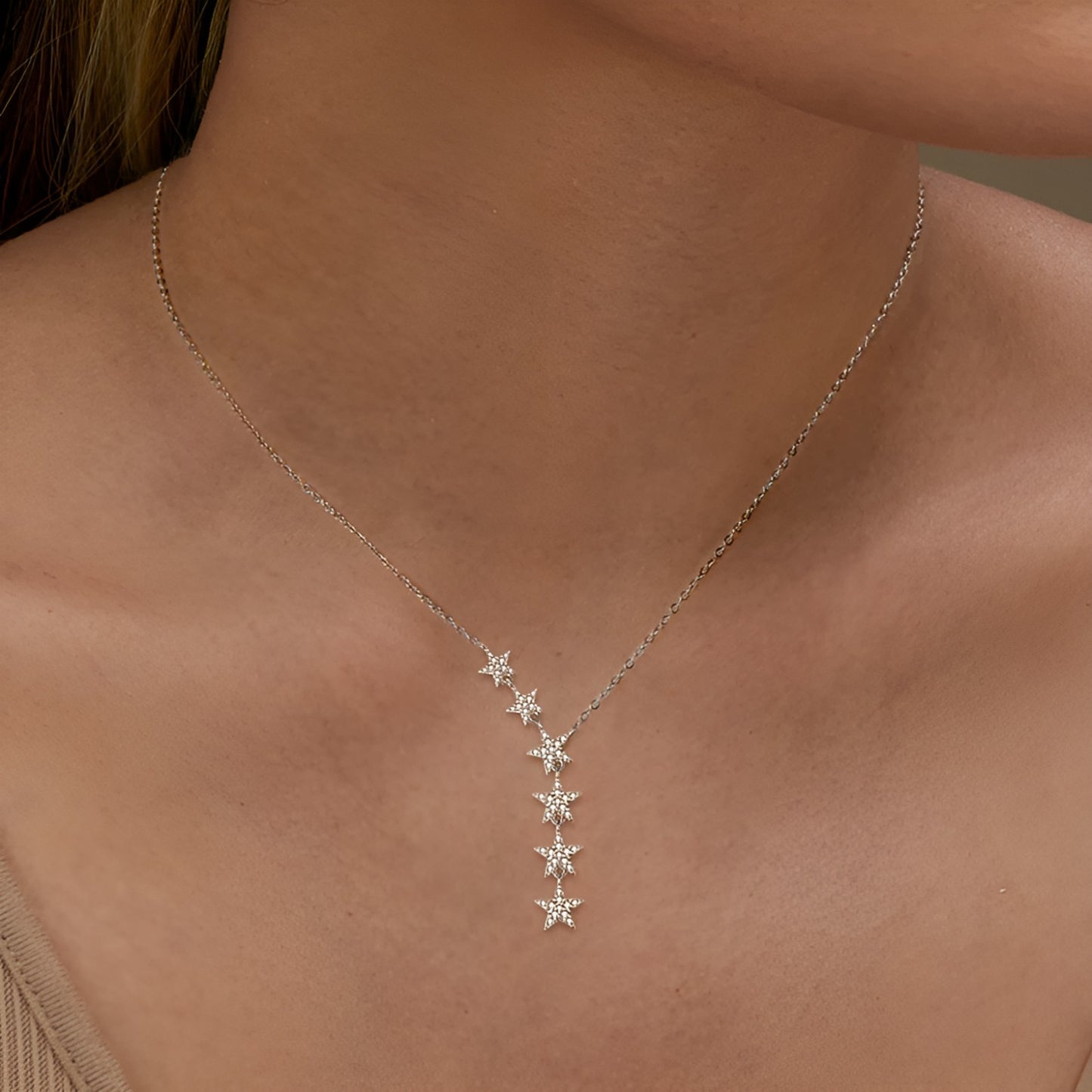  Y-Shape Lariat Star Pendant Necklace with Moissanite in 925 Sterling Silver SETUxNEOMA