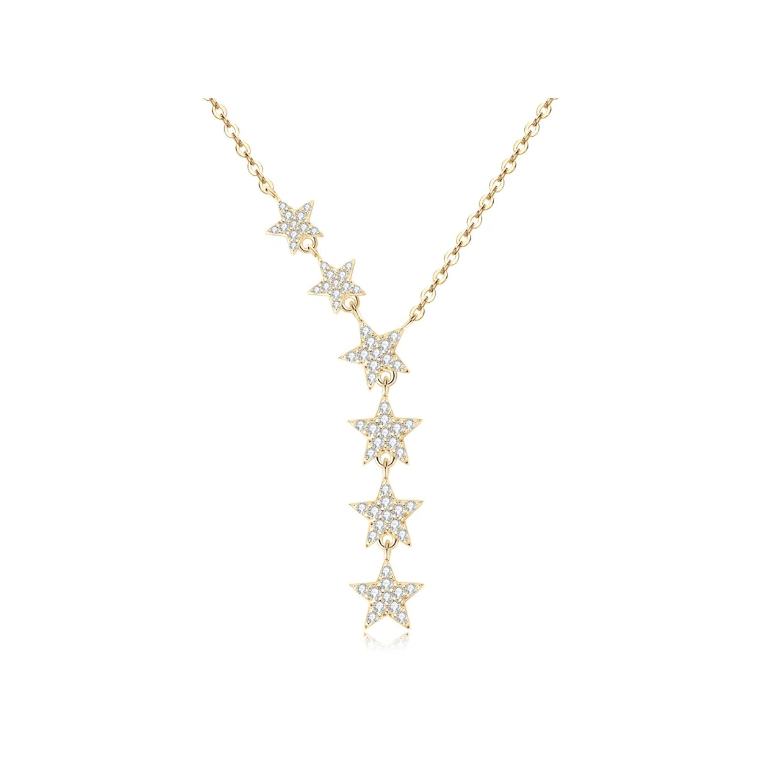 Y-Shape Lariat Star Pendant Necklace with Moissanite in 925 Sterling Silver - SETUxNEOMA 