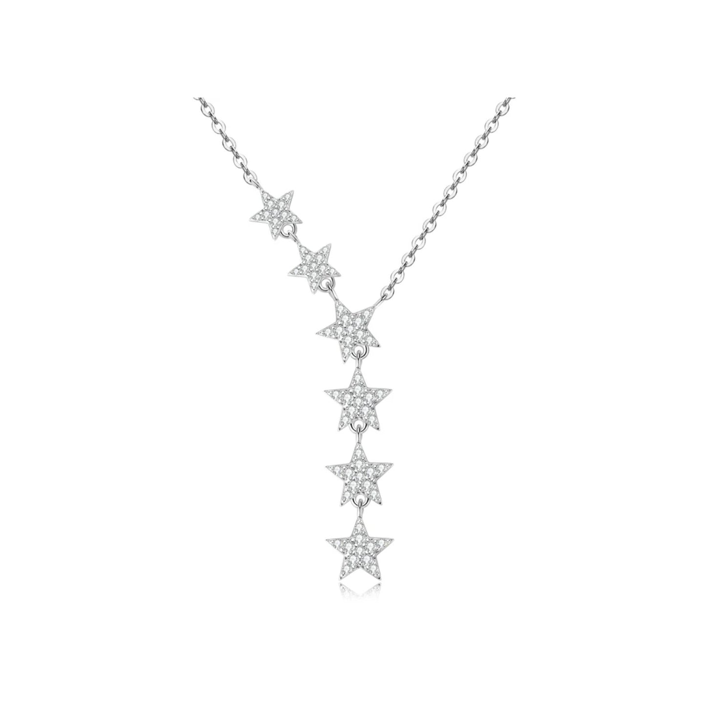  Y-Shape Lariat Star Pendant Necklace with Moissanite in 925 Sterling Silver SETUxNEOMA