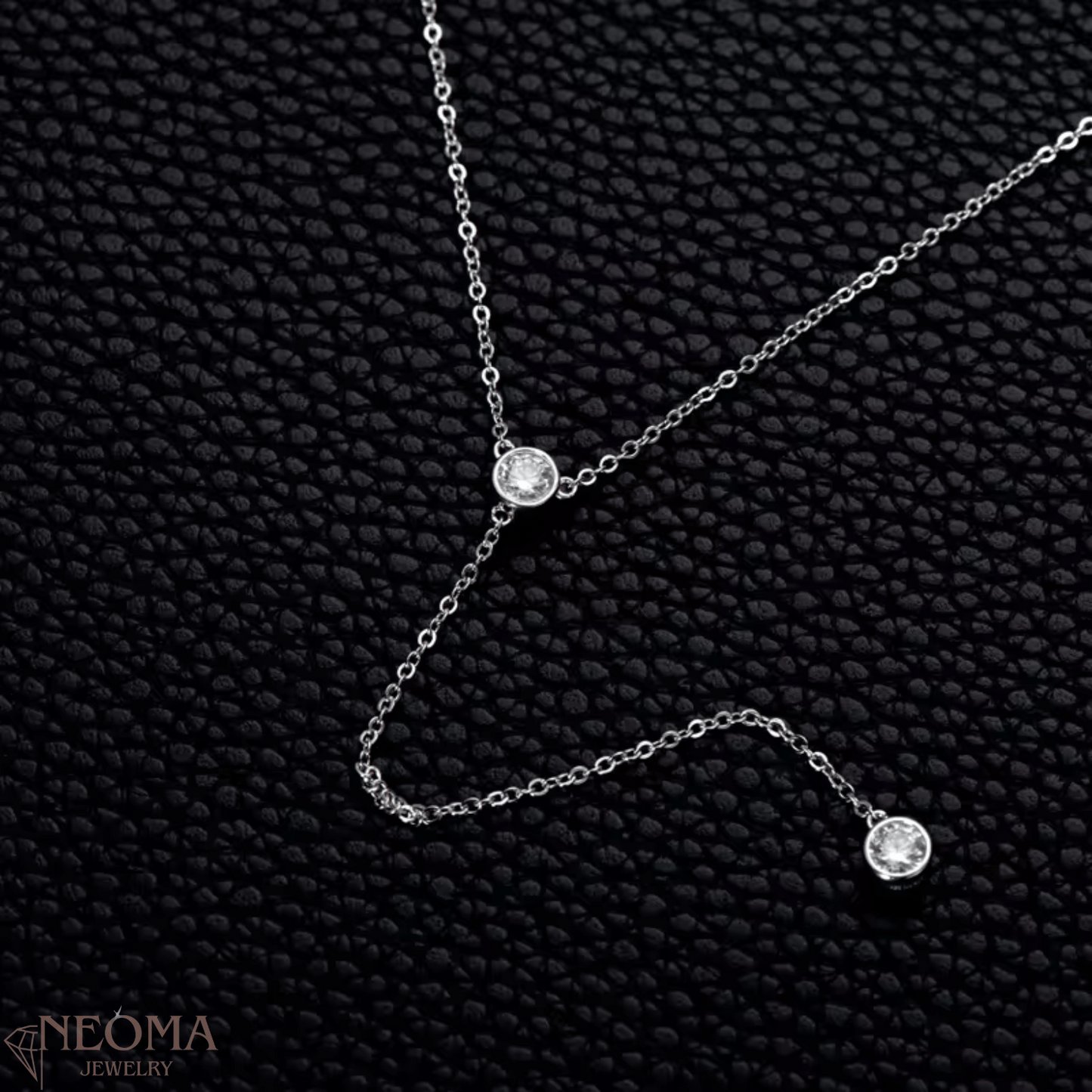 Moissanite Y-shape Lariat Necklace, Bezel Setting,Tassel Pendant - SETUxNEOMA  