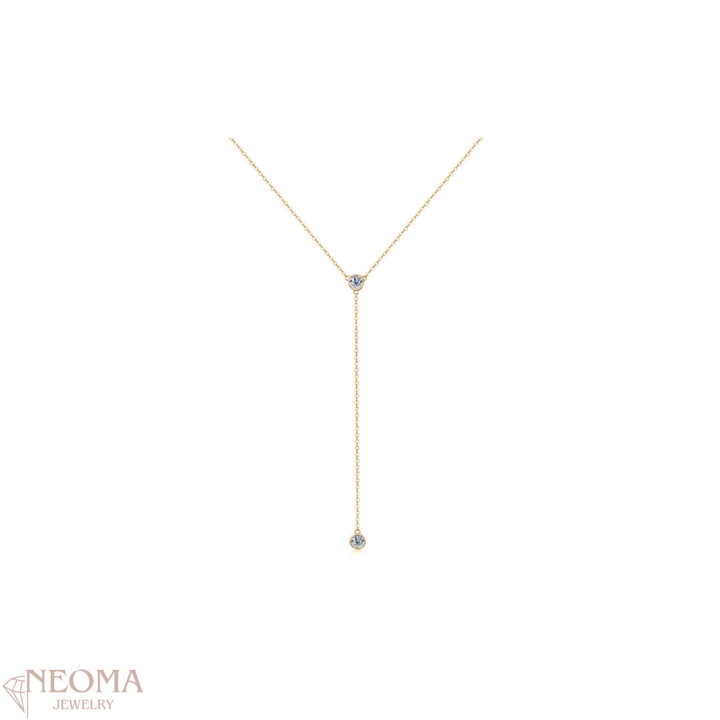 Moissanite Y-shape Lariat Necklace, Bezel Setting,Tassel Pendant - SETUxNEOMA  