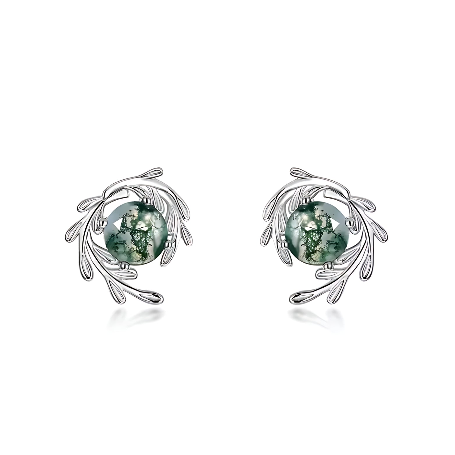  Moss Agate Leaf Stud Earrings - Olive Branch Earrings SETUxNEOMA