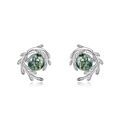  Moss Agate Leaf Stud Earrings - Olive Branch Earrings SETUxNEOMA