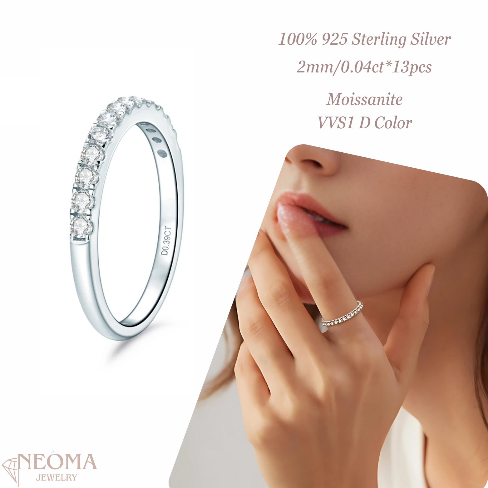  Natural Moissanite Half Eternity Ring Sterling Silver Proposal Ring SETUxNEOMA