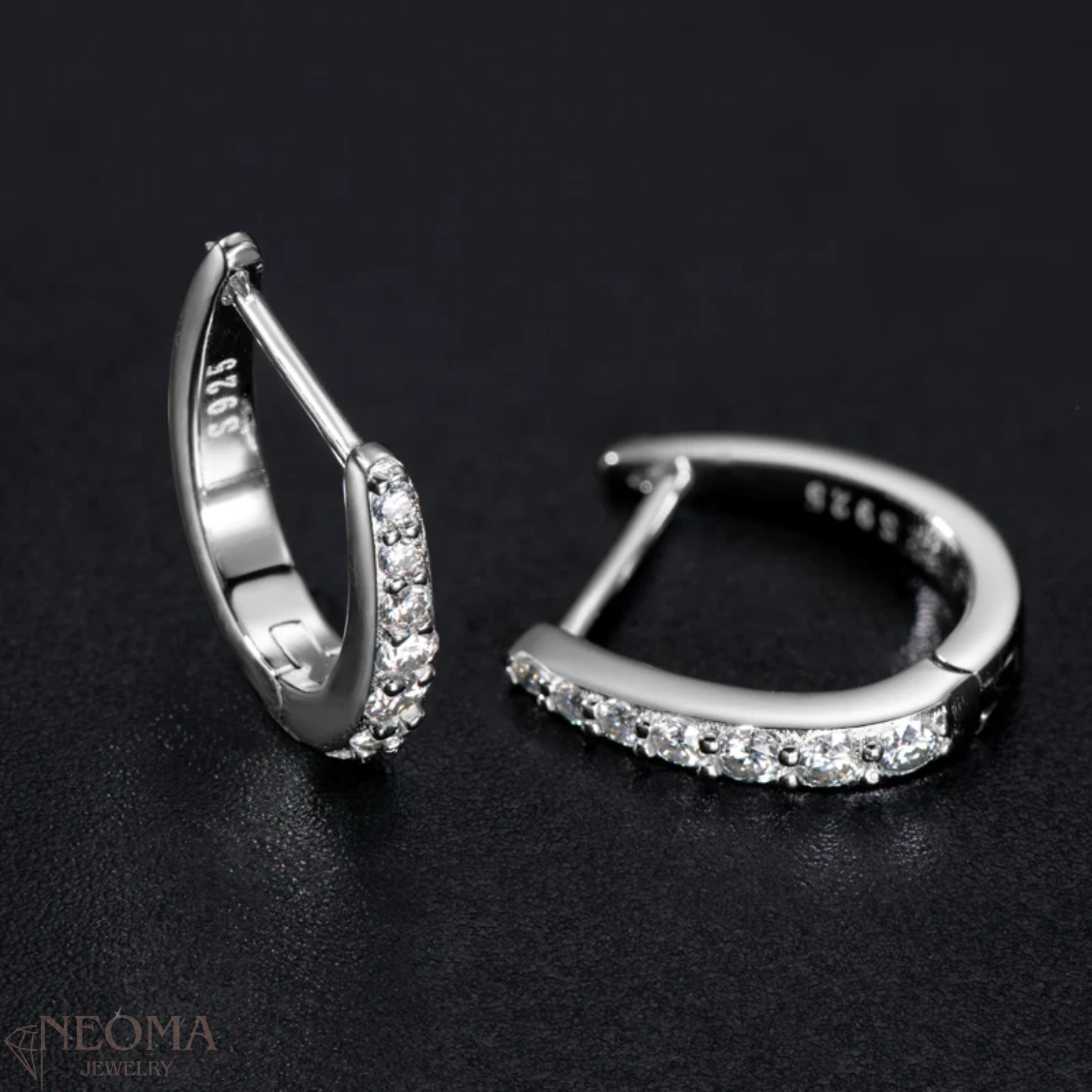 Natural Moissanite Huggie Hoop Earrings, D-Shape Hoops - SETUxNEOMA  