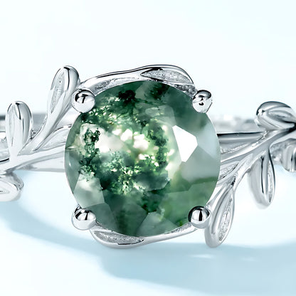 Natural Moss Agate Olive Branch Engagement Ring - SETUxNEOMA  